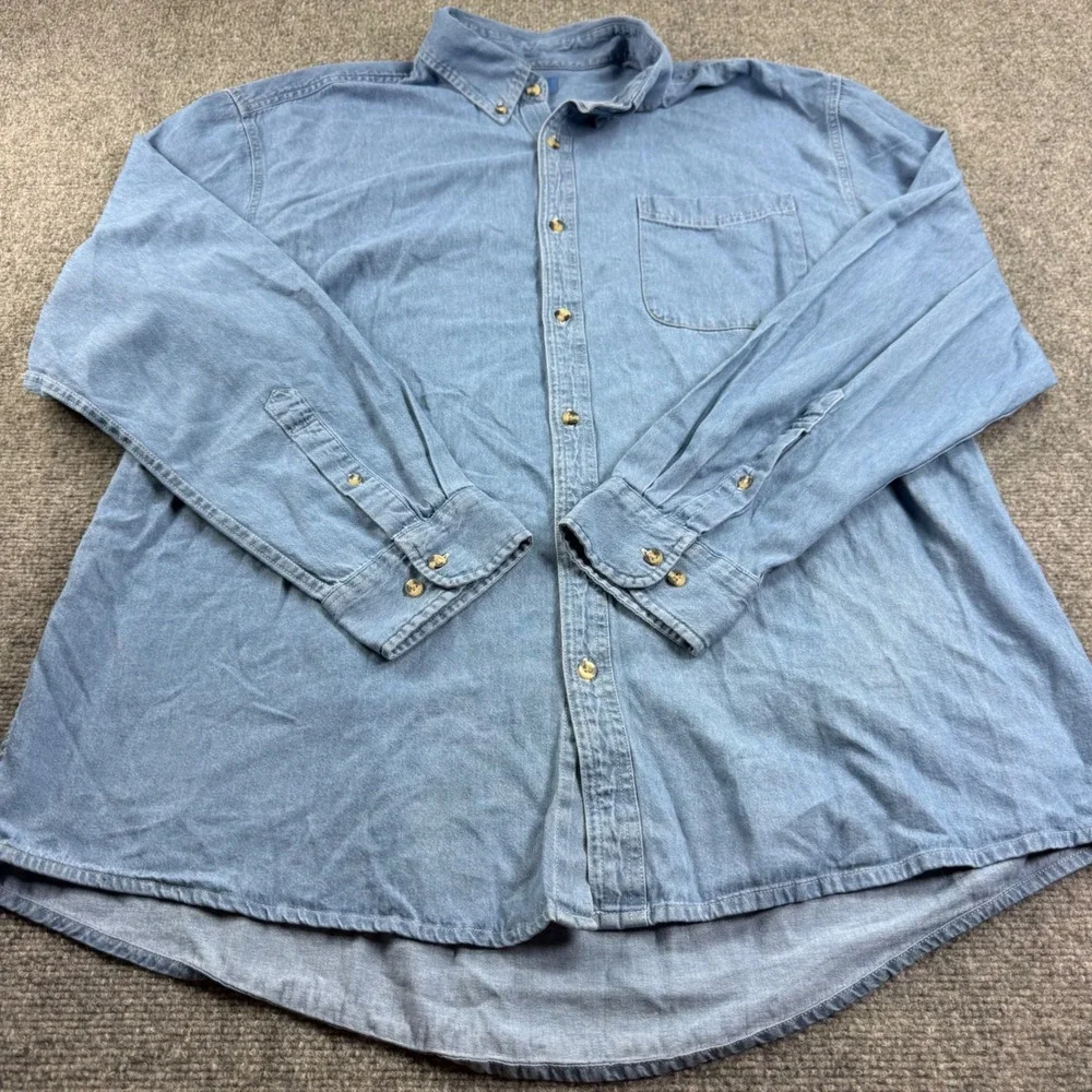 Port & Company Denim Shirt 2XL Blue Button Down Long Sleeve Women